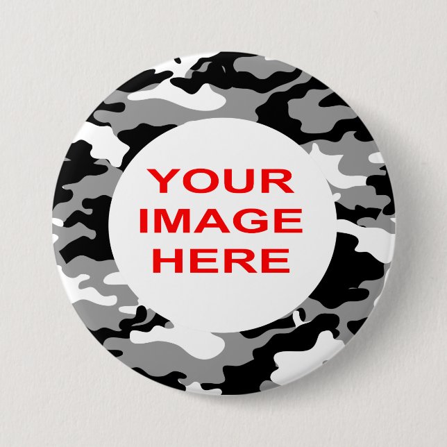 BLACK AND GRAY CAMO 7.5 CM ROUND BADGE (Front)