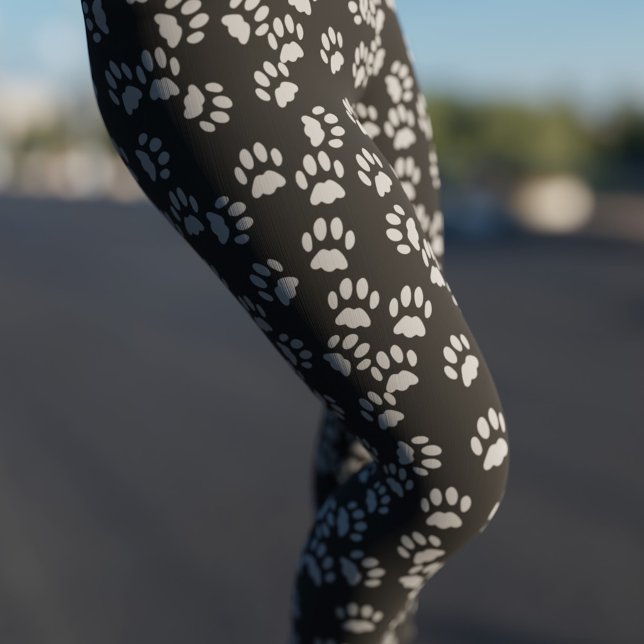 Black and Gray Cat Mom Paw Print Pattern Leggings (For the cat lady to wear)