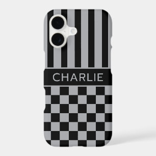 Black and Gray Checkered Striped Personalized