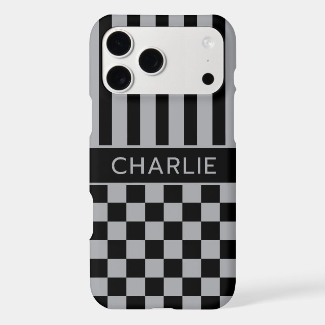Black and Gray Checkered Striped Personalized (Back)