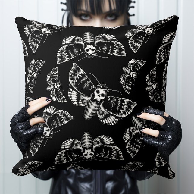 Black and Gray Deaths Head Hawk Moth Gothic Skull Cushion (Creator Uploaded)