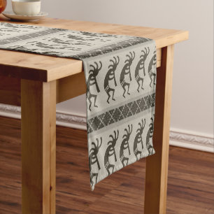 Black And Gray Kokopelli Aztec Pattern Short Table Runner