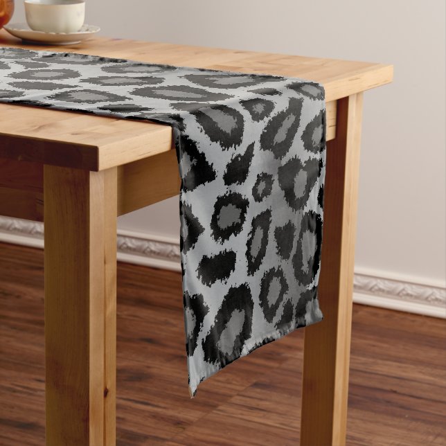 Black and Gray Leopard Pattern Short Table Runner (In Situ)