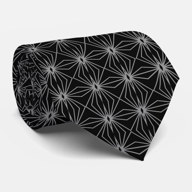 Black And Gray Mid Century Line Drawing Pattern Tie (Rolled)