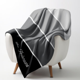 Black and Gray   Ombre Stripes with Script Fleece Blanket
