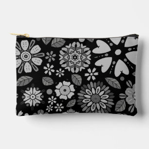 Black And Gray Retro Floral Art Seamless Pattern Accessory Pouch
