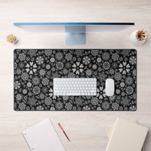 Black And Gray Retro Floral Art Seamless Pattern Desk Mat