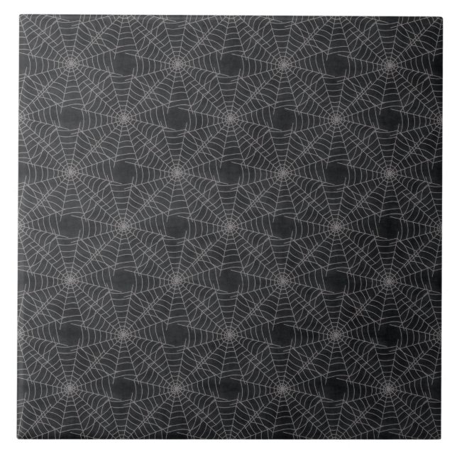 Black and Gray Spiderweb Gothic Pattern Ceramic Tile (Front)