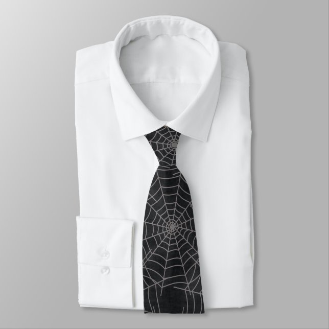 Black and Gray Spiderweb Gothic Pattern Tie (Tied)