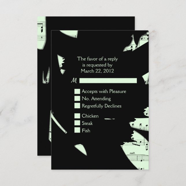 Black and Green Abstract Music RSVP w Menu Choice (Front/Back)