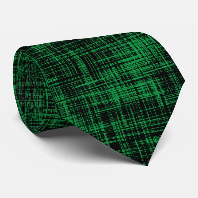 Black and Green Abstract Stripe Pattern  Tie (Rolled)
