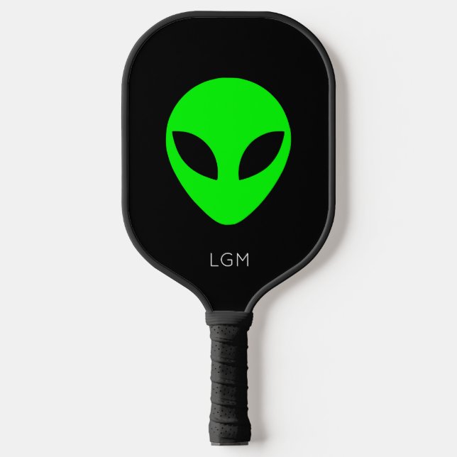 Black and Green Alien Simple Cartoon Graphic Pickleball Paddle (Front)