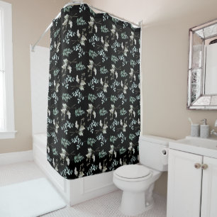 Black and Green Botanical Leaves  Shower Curtain