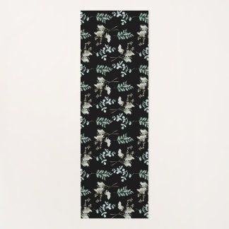 Black and Green Botanical Leaves Yoga Mat