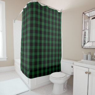 Black and Green Buffalo Check Rustic Shower Curtain