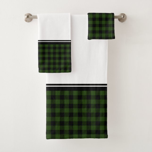 Black and Green Buffalo Plaid Bath Towel Set (Insitu)