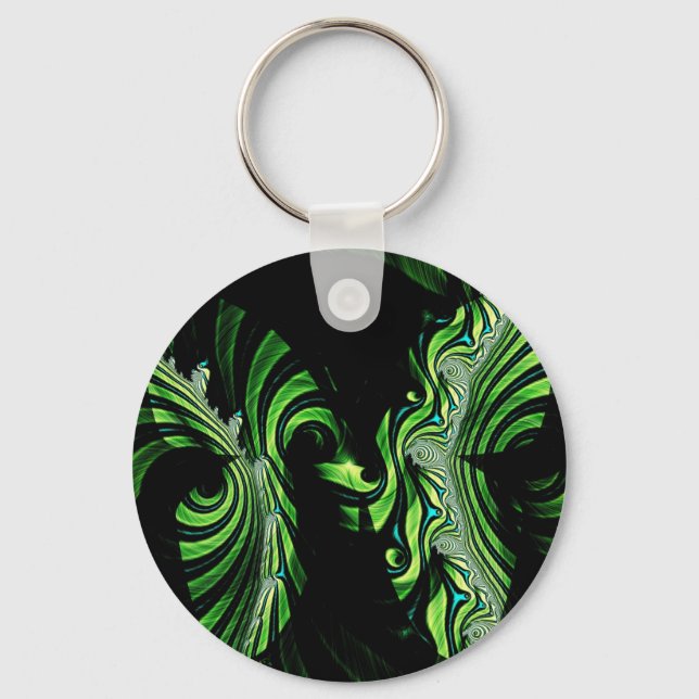 black and green butterfly fractal key ring (Front)