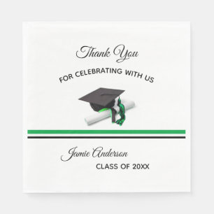 Black and Green Cap & Tassel Graduation Party Napkin