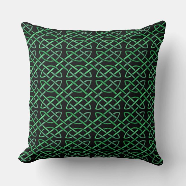 Black and Green Celtic Knot Pattern Throw Pillow (Front)