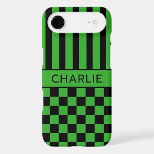 Black and Green Chequered Striped Personalised