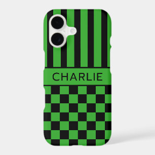 Black and Green Chequered Striped Personalised