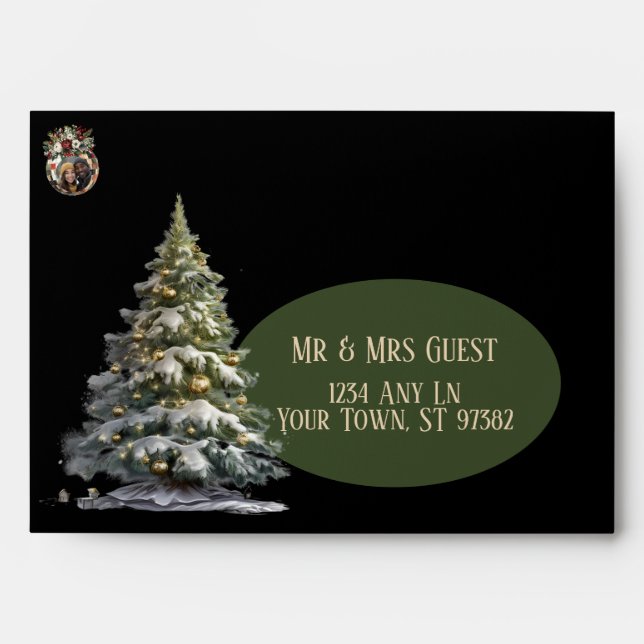 Black and Green Christmas Tree with Return Address Envelope (Front)