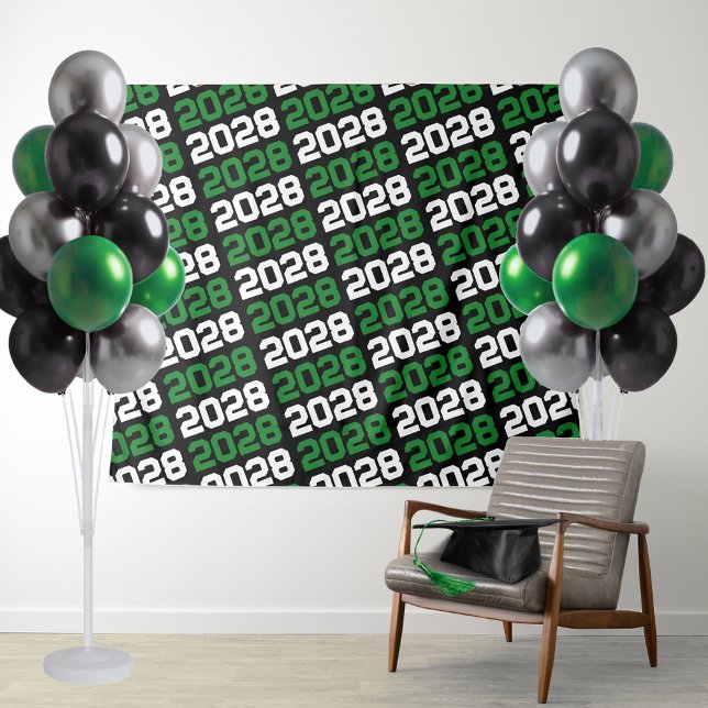 Black and Green Class Year Graduation Backdrop Tapestry (Black and Green Repeating Class Year Backdrop. Great for Senior Portraits or for Photo Booths!)