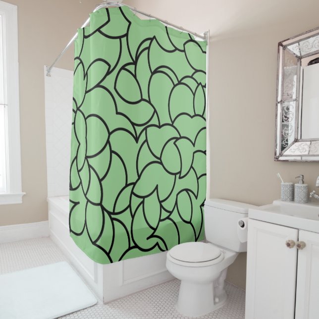 Black and Green Comingled Abstract Shower Curtain (In Situ)