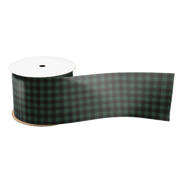 Black and Green Country Buffalo Check Plaid    Satin Ribbon (Spool)