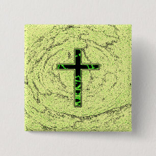 BLACK AND GREEN CROSS WITH MARBLE BACKGROUND 15 CM SQUARE BADGE