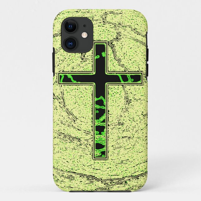 BLACK AND GREEN CROSS WITH MARBLE BACKGROUND Case-Mate iPhone CASE (Back)