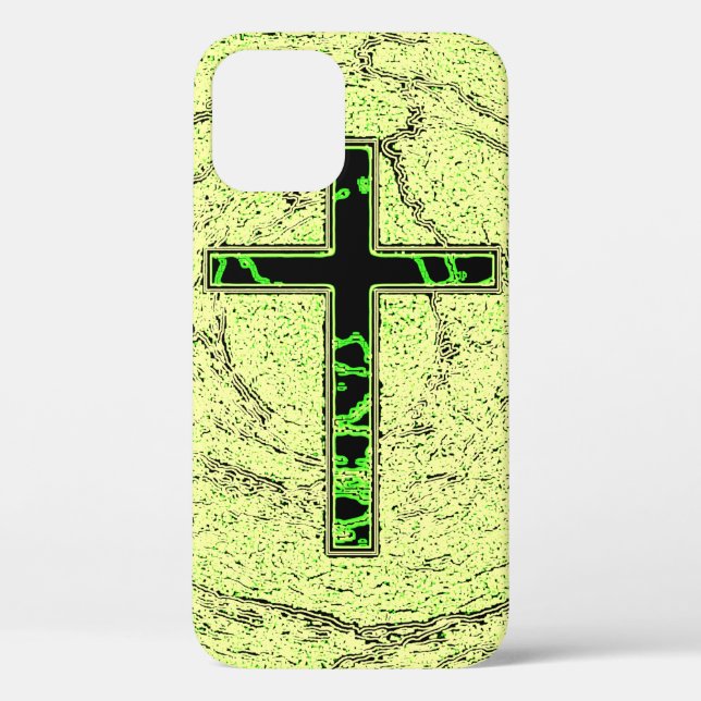 BLACK AND GREEN CROSS WITH MARBLE BACKGROUND Case-Mate iPhone CASE (Back)