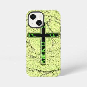 BLACK AND GREEN CROSS WITH MARBLE BACKGROUND iPhone 13 MINI CASE