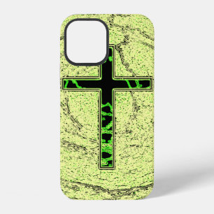 BLACK AND GREEN CROSS WITH MARBLE BACKGROUND iPhone 12 CASE