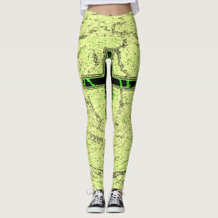 BLACK AND GREEN CROSS WITH MARBLE BACKGROUND LEGGINGS