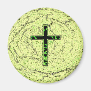 BLACK AND GREEN CROSS WITH MARBLE BACKGROUND MAGNET