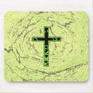 BLACK AND GREEN CROSS WITH MARBLE BACKGROUND MOUSE PAD