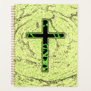 BLACK AND GREEN CROSS WITH MARBLE BACKGROUND PLANNER