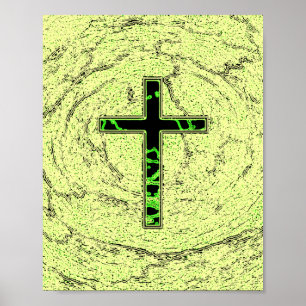 BLACK AND GREEN CROSS WITH MARBLE BACKGROUND POSTER