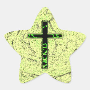 BLACK AND GREEN CROSS WITH MARBLE BACKGROUND STAR STICKER
