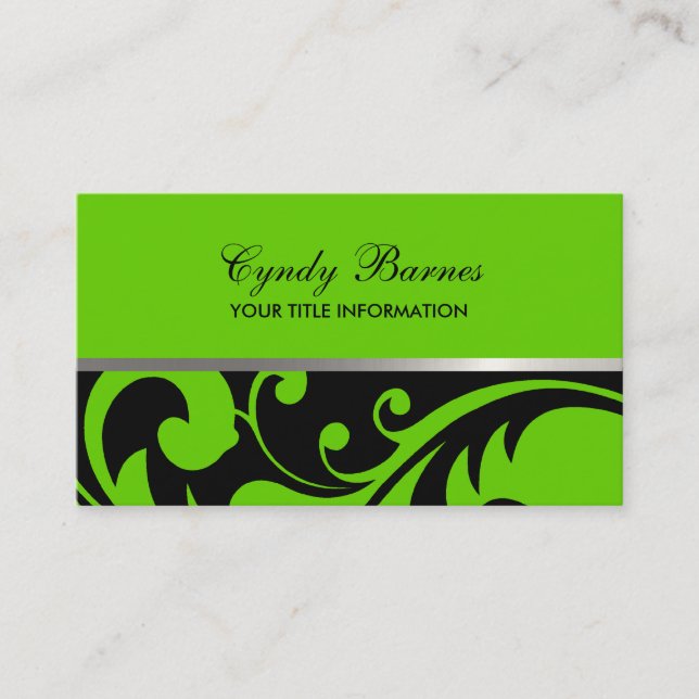 Black and Green Damask Business Card (Front)