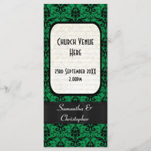 Black and green damask church wedding program