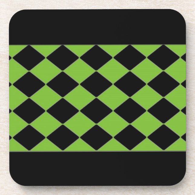 Black and Green Diamond Pattern Coaster (Front)