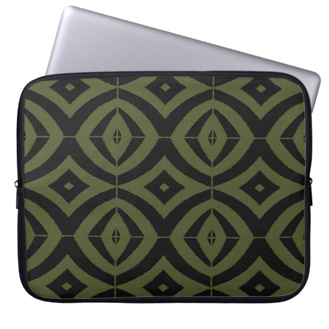 Black and Green Diamonds African Print Laptop Sleeve (Front)