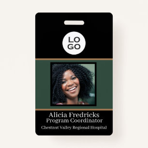 Black and Green Employee Photo ID with Logo ID Badge