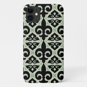 Black and Green Fleur De Lis Pattern iPhone 11 Case