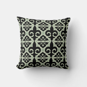 Black and Green Fleur De Lis Pattern Cushion