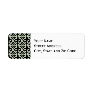 Black and Green Fleur De Lis Pattern Return Address Label