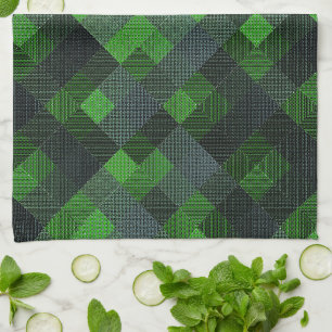 Black and green inclined squares or chess style tea towel