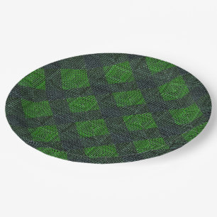 Black and green inclined squares or plaid style paper plate